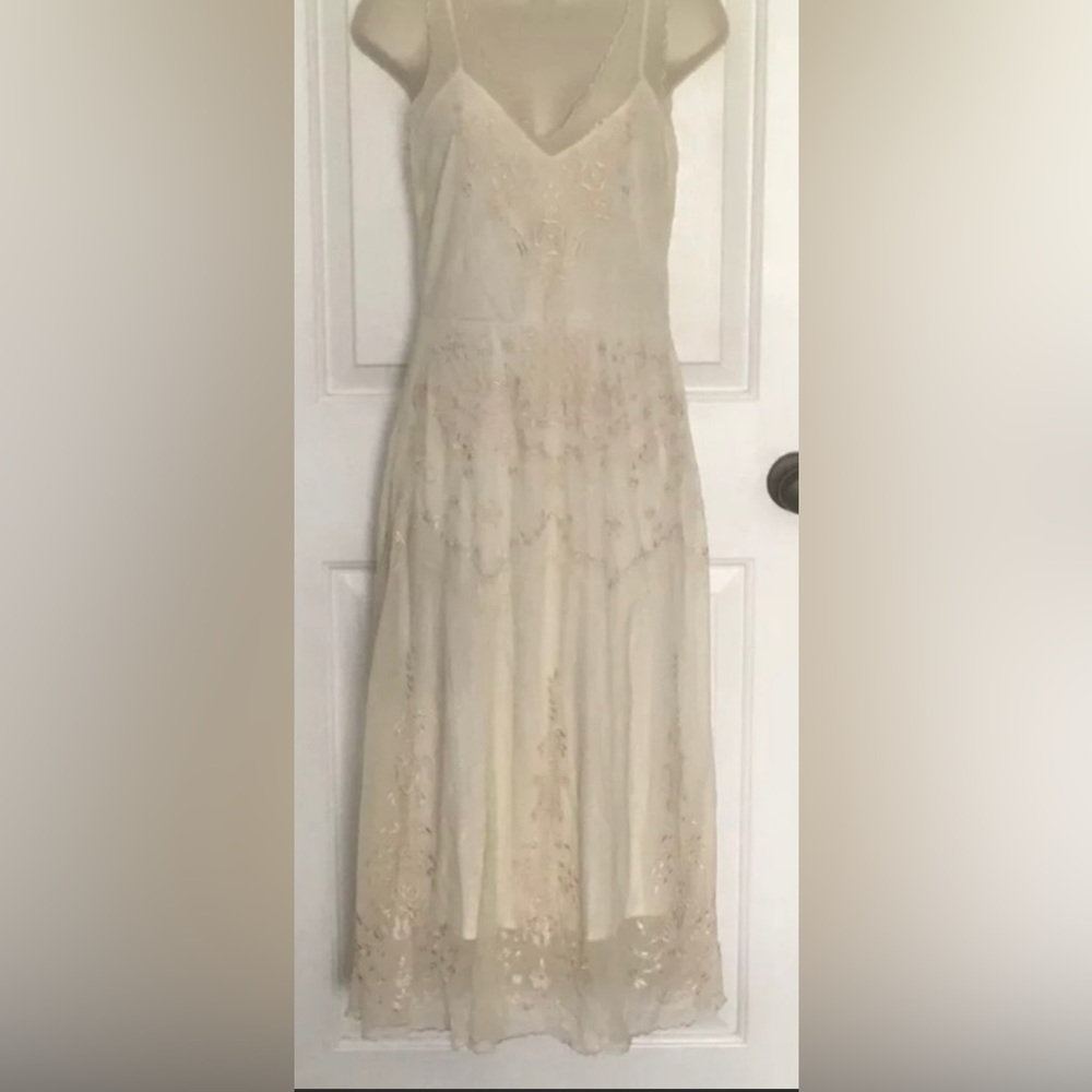 Beautiful cream floral embroidered midi slip dress